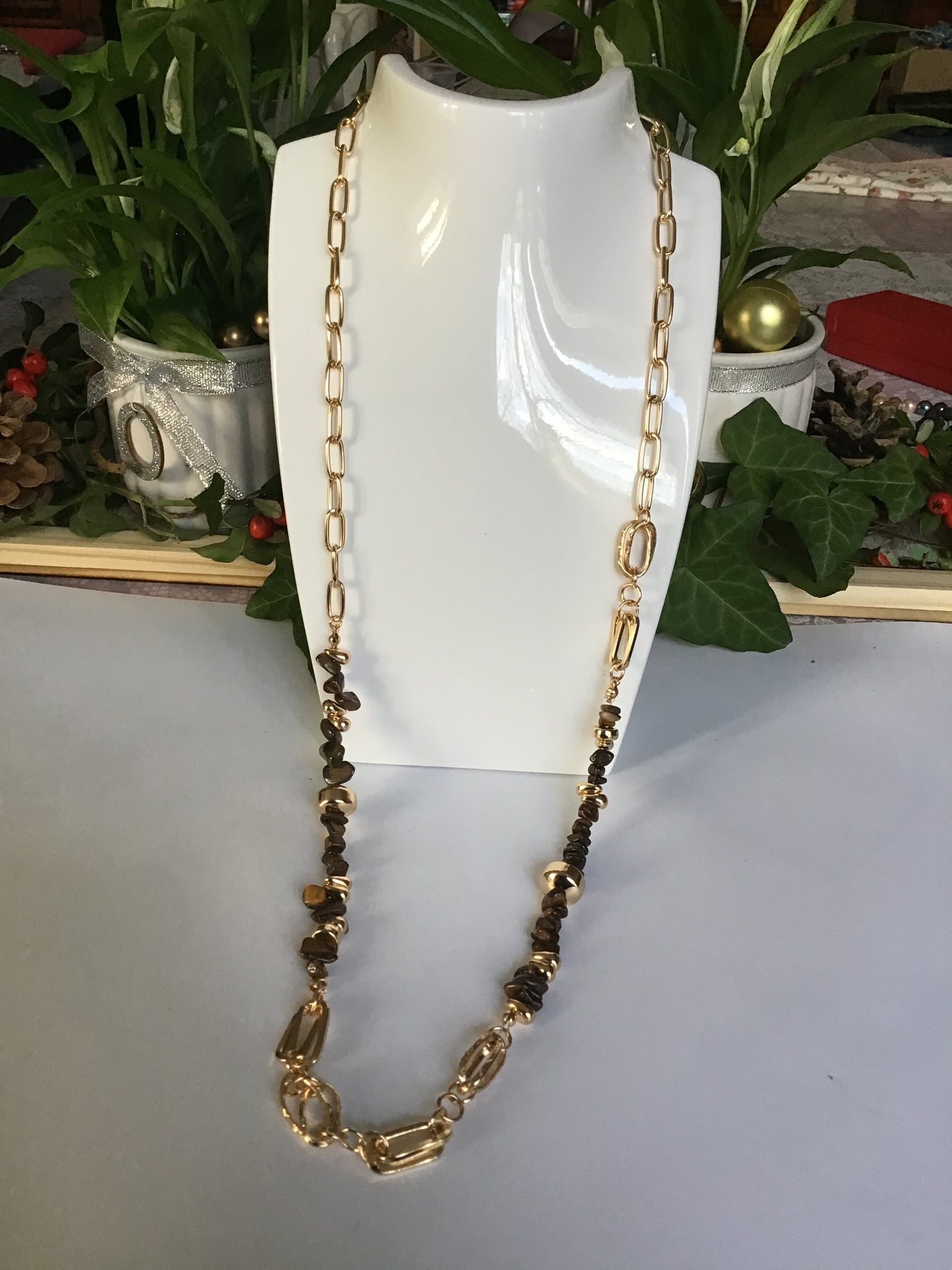 Collier sautoir pierres semi-précieuses