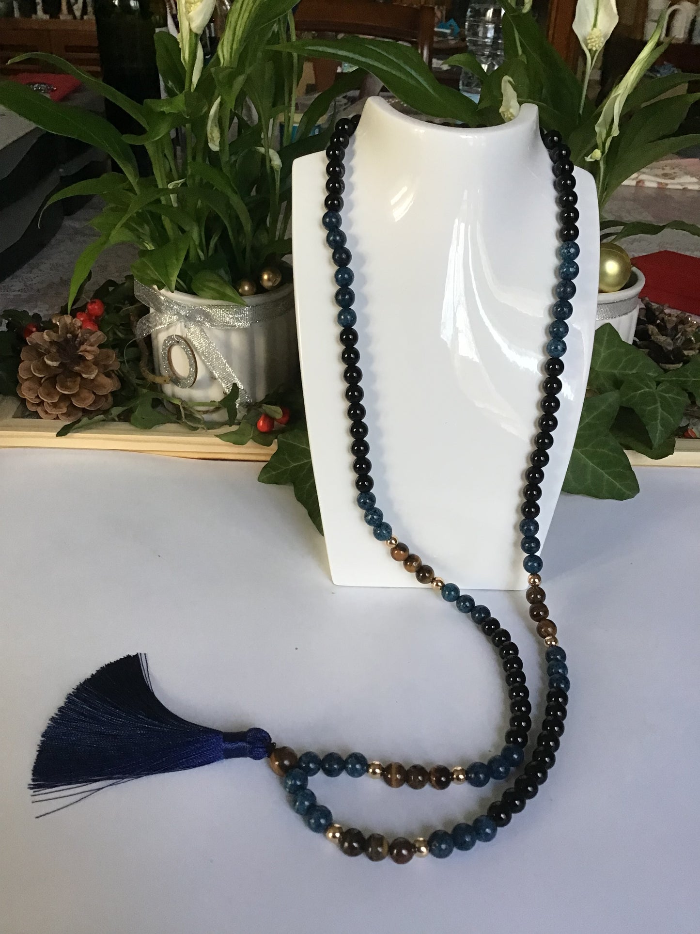 Collier sautoir pierres semi-précieuses