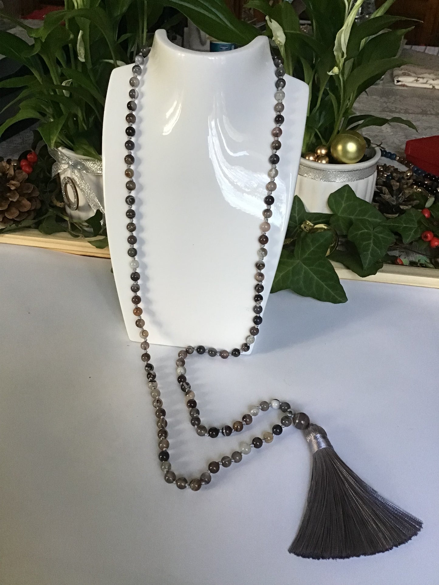Collier sautoir pierres semi-précieuses